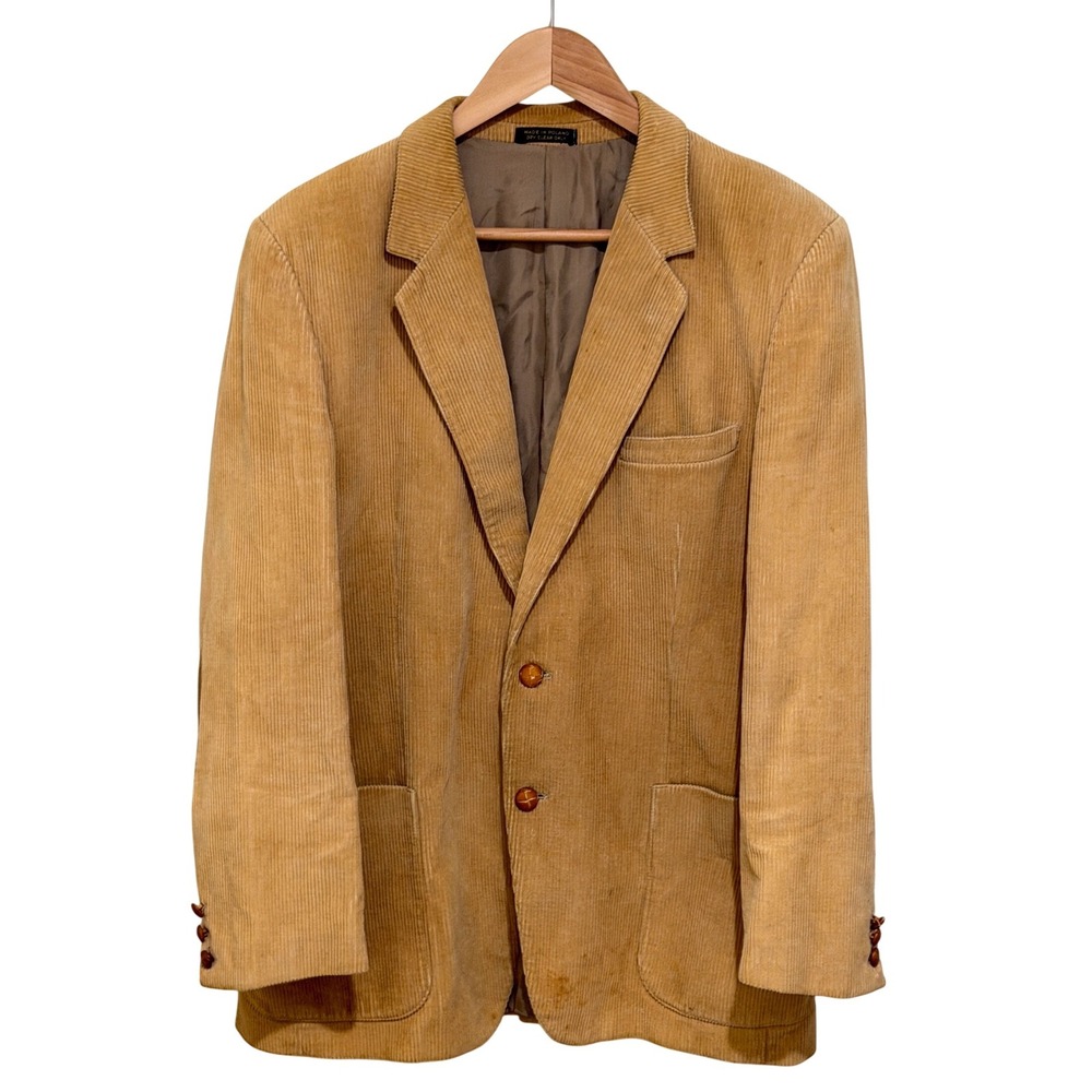 Vintage Jaguar Tan Corduroy Blazer Mens 42R Two Button Sport Coat Made in Poland